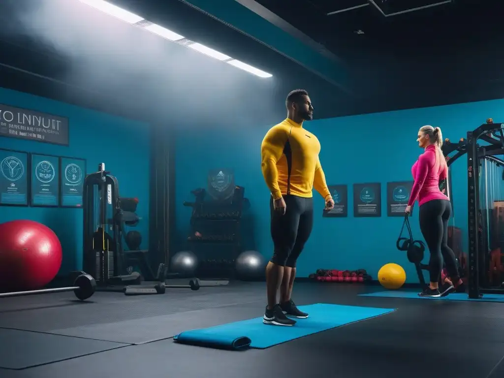 Escenas de ejercicio en un gimnasio vibrante Un gimnasio vibrante donde personas de diferentes tallas y formas hacen ejercicio, transmitiendo fuerza y determinación