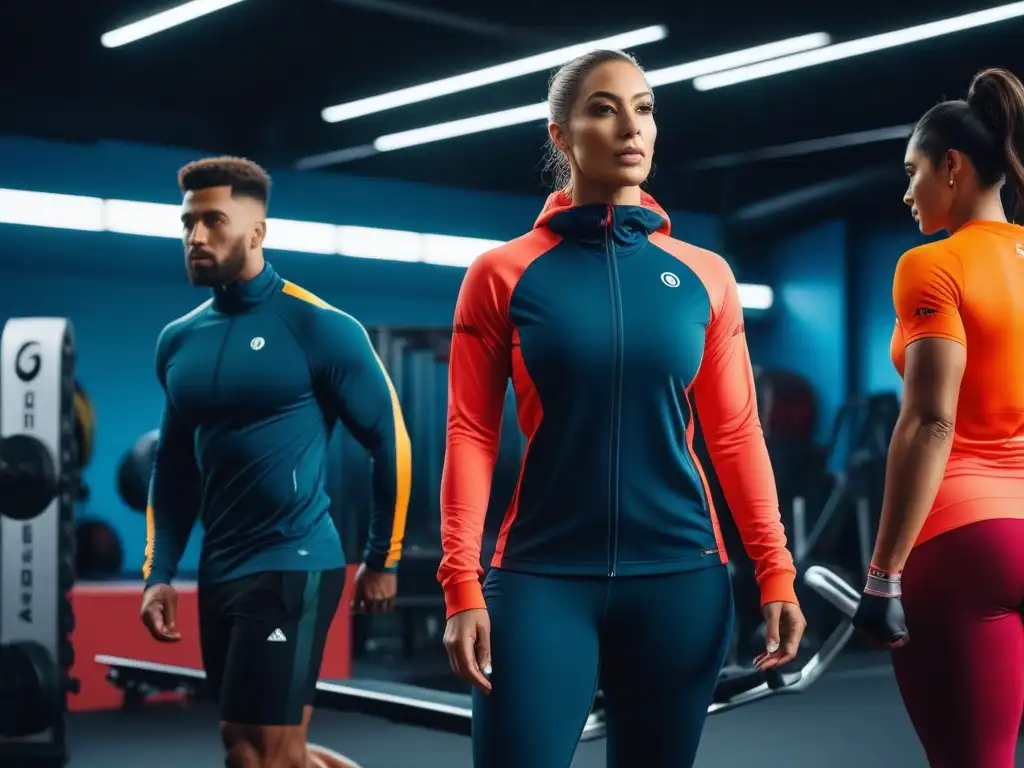 Deportistas adaptativos en acción: rendimiento y empoderamiento Un grupo de atletas diversos entrenando en un gimnasio moderno con ropa deportiva adaptativa para todos