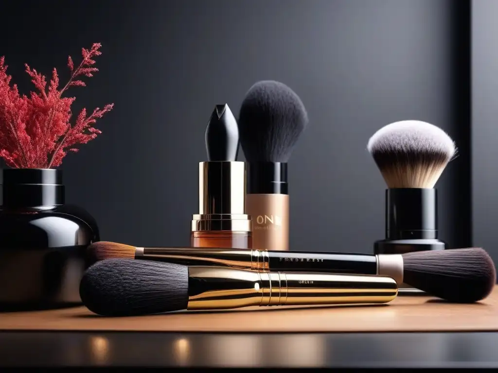 Accesorios de belleza premium en estudio inclusivo Un grupo diverso muestra accesorios belleza alta gama en un estudio elegante y moderno