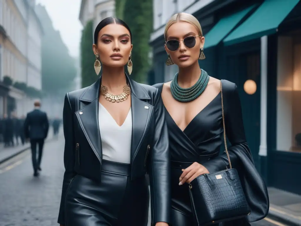 Estilo urbano: Accesorios de diseño que realzan la diversidad Un grupo diverso con accesorios de diseñador en una calle urbana chic