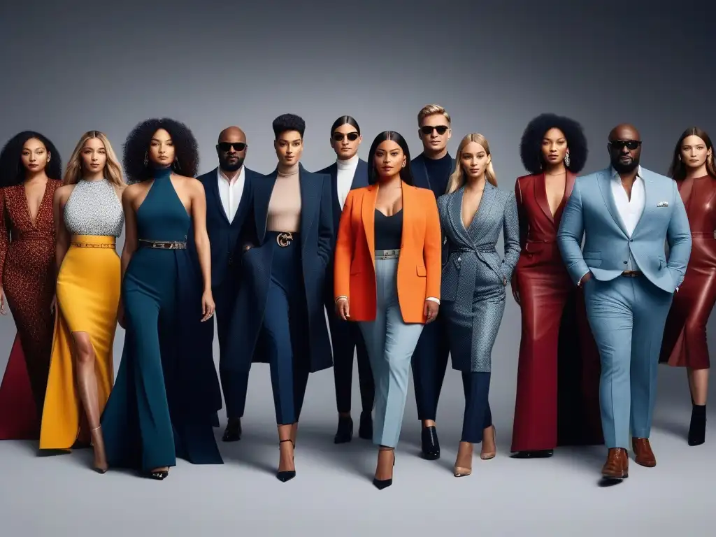 Un grupo diverso con accesorios de Michael Kors, demostrando moda inclusiva para todos los cuerpos en un entorno urbano moderno