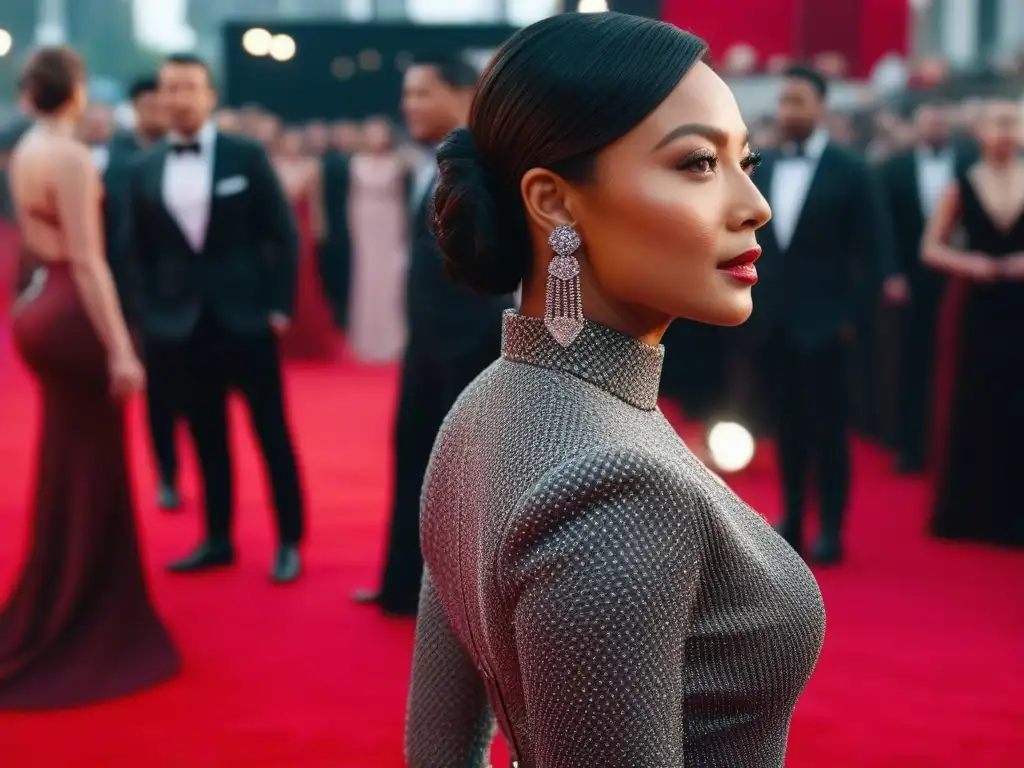 Desfile de estrellas: diversidad y glamour en la alfombra roja Grupo diverso de actores y actrices desfilando con estilo en la alfombra roja, representando la moda inclusiva en cine y televisión