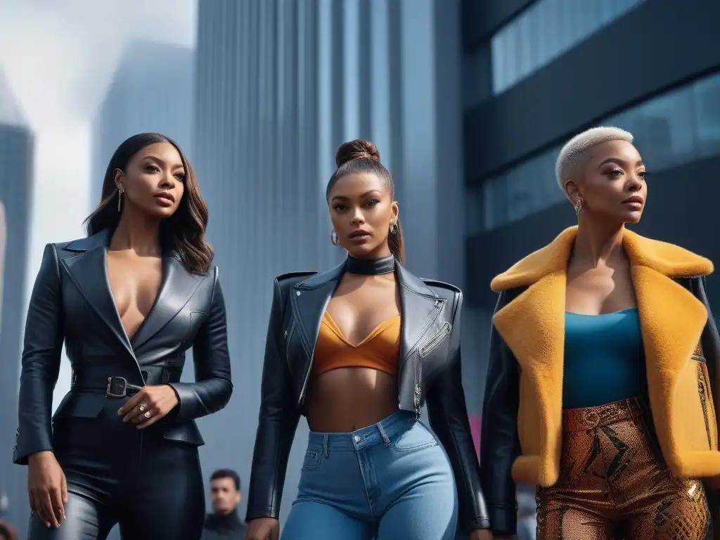 Actores y actrices de series de TV en la ciudad: diversidad y estilo Un grupo diverso de actores petites de series TV en una ciudad bulliciosa