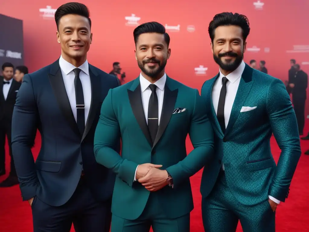 Estrellas diversas brillan en alfombra roja Un grupo diverso de actores sonrientes y seguros en una alfombra roja de festival de cine