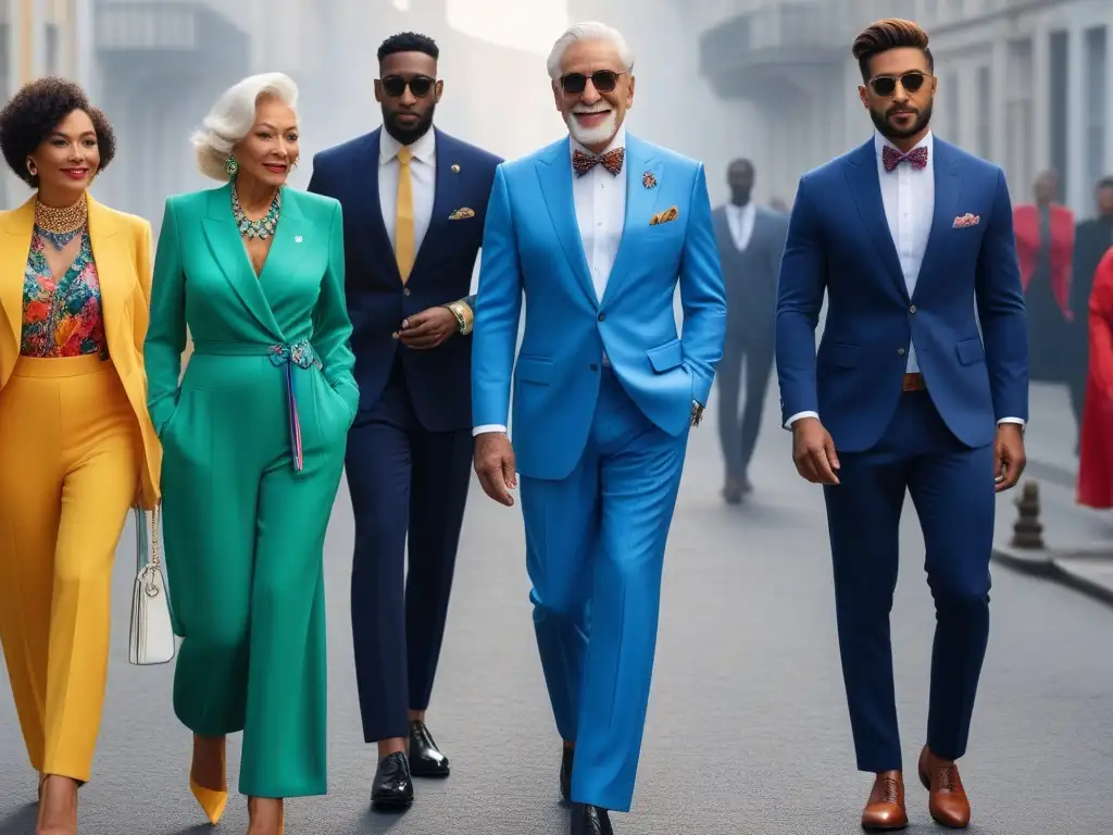 Estilo senior: moda inclusiva y vibrante en la ciudad Un grupo diverso de adultos mayores con estilo único en moda inclusiva para seniors