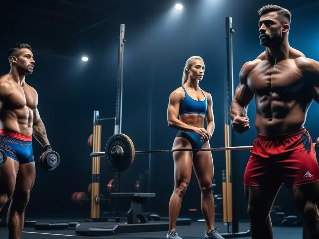 Atletas en Acción: Intensidad y Determinación en Entrenamiento Un grupo diverso de atletas concentrados en sus entrenamientos, mostrando intensidad y dedicación