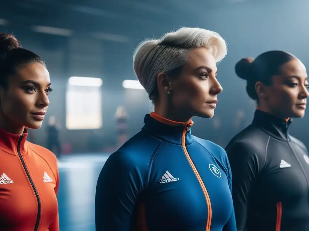 Equipo diverso de atletas en acción Grupo diverso de atletas en moderna instalación deportiva, reflejando la moda deportiva inclusiva y diversa