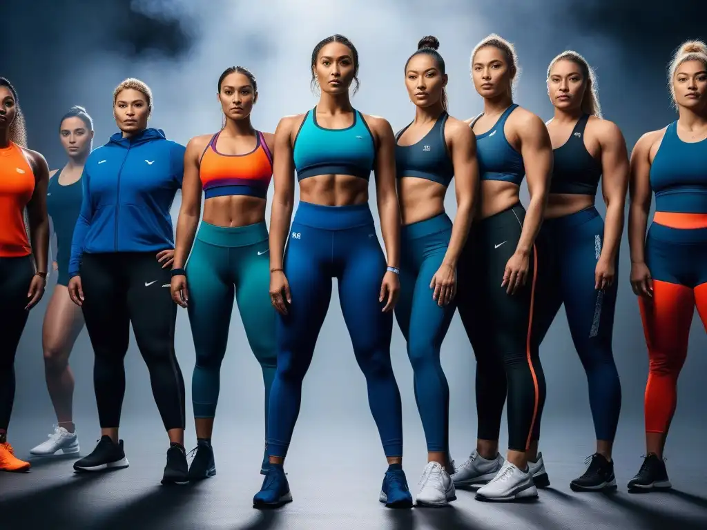 Atletas diversos unidos en moda deportiva inclusiva Un grupo diverso de atletas muestra su fuerza y estilo con orgullo en un gimnasio moderno