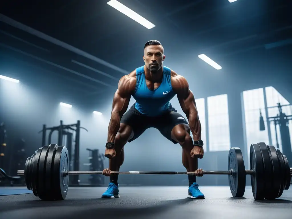 Atletas de fuerza: energía y determinación en un gimnasio futurista Un grupo diverso de atletas en un gimnasio moderno y futurista, mostrando su fuerza y determinación