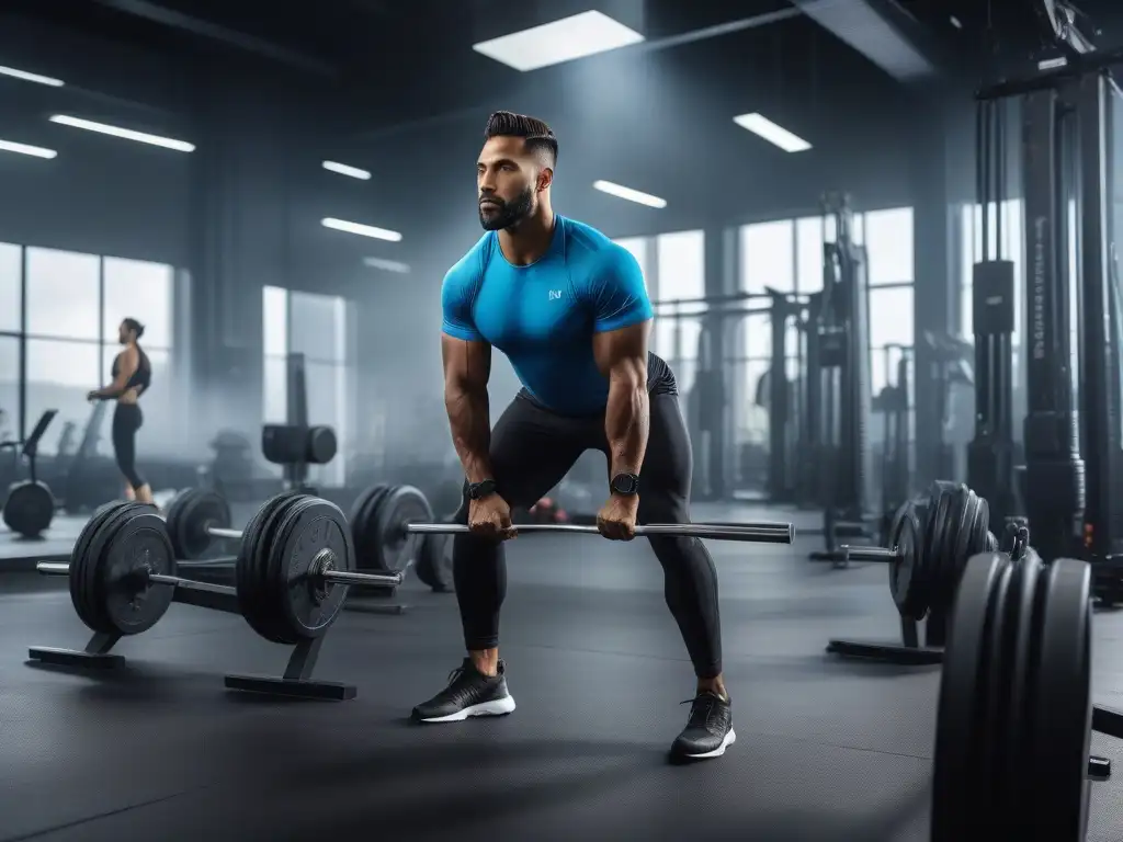 Entrenamiento inclusivo y motivador en gimnasio moderno Un grupo diverso de atletas se ejercita en un gimnasio moderno, adaptando programas de entrenamiento a diferentes necesidades corporales
