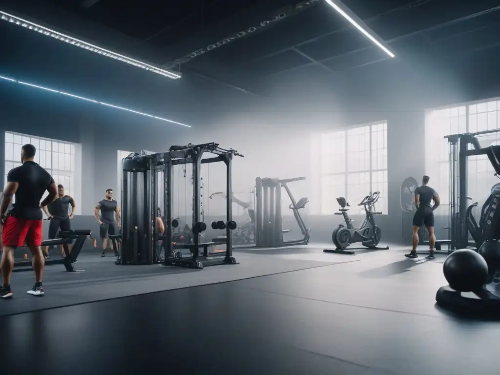 Variedad de atletas en gimnasio moderno con suplementos personalizados Grupo diverso de atletas en gimnasio moderno con suplementos especializados
