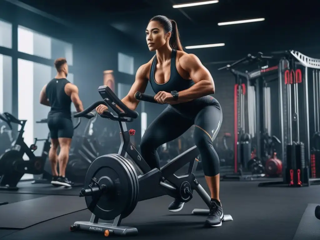 Grupo diverso de atletas en gimnasio moderno inspira fuerza y dedicación Un grupo diverso de atletas en un gimnasio moderno, inspirando dedicación y fuerza