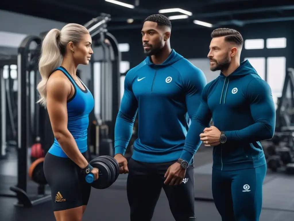 Entrenamiento Premium: Diversidad de Atletas en Acción Un grupo diverso de atletas entrena juntos en un gimnasio de vanguardia