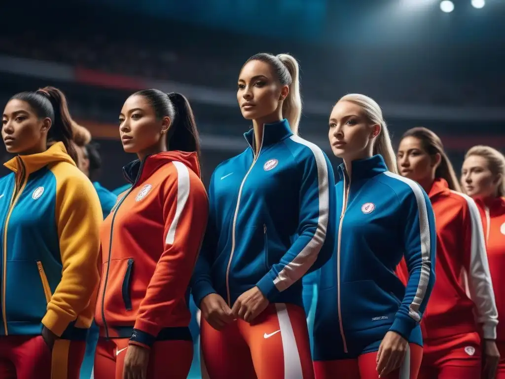 Inspiradora diversidad: atletas inclusivos en acción Grupo diverso de atletas en moda deportiva inclusiva y diversa, radiando confianza y determinación en vibrante escenario deportivo