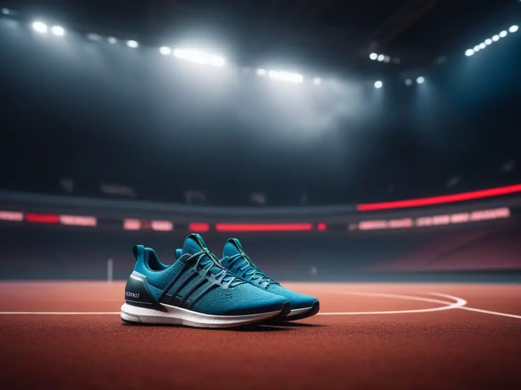 Atletas en acción: diversidad y tecnología en calzado deportivo Un grupo diverso de atletas en poses dinámicas, luciendo zapatillas deportivas para todos los pies en un estadio deportivo futurista