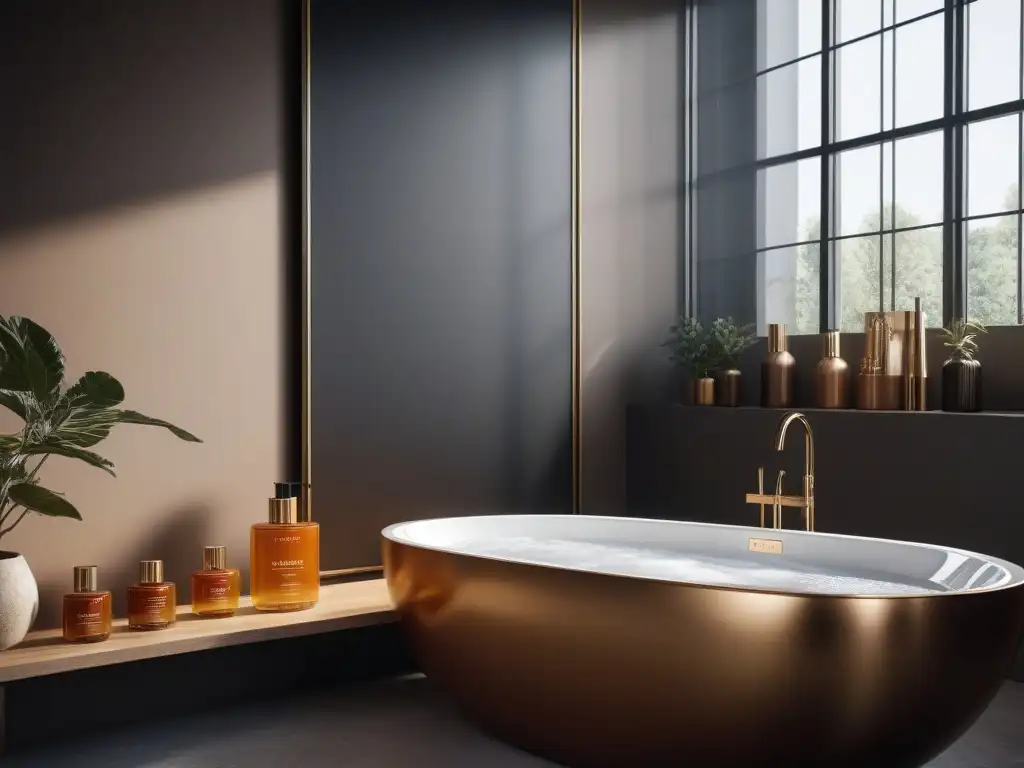 Exclusiva belleza: grupo diverso aplica lujoso autobronceador en baño elegante Un grupo diverso aplica autobronceadores premium en un lujoso baño bien iluminado
