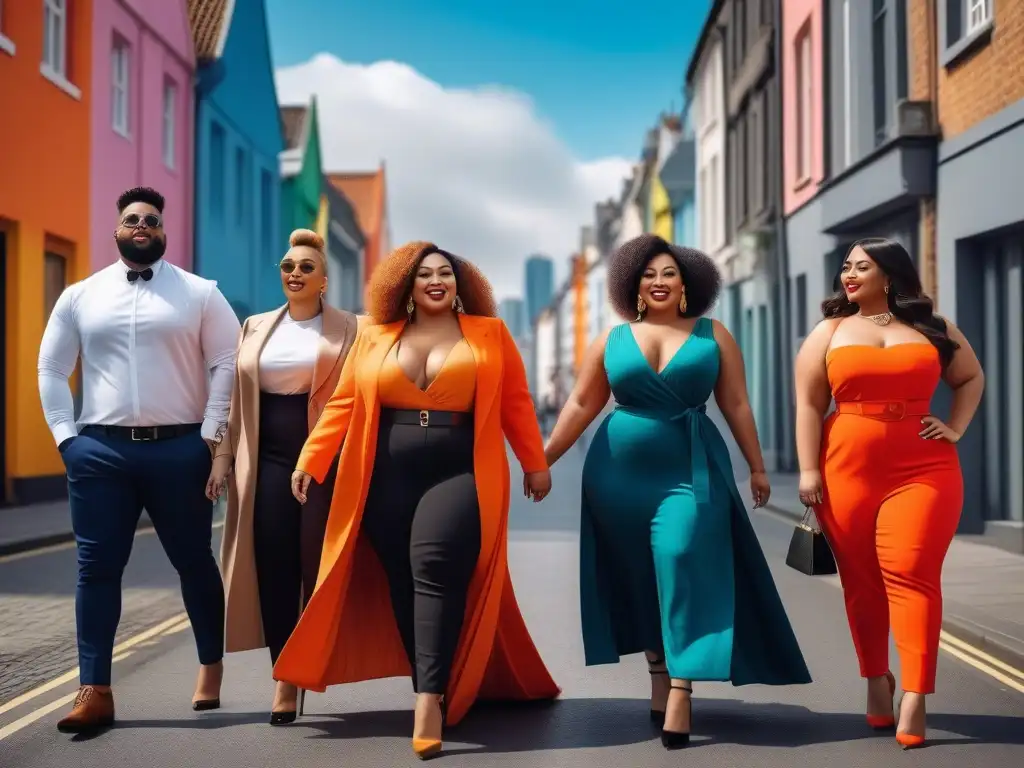 Blogueras de moda plus size: diversidad y empoderamiento en la ciudad Un grupo diverso de blogueras de moda plus size inclusivas, empoderadas y elegantes en la ciudad