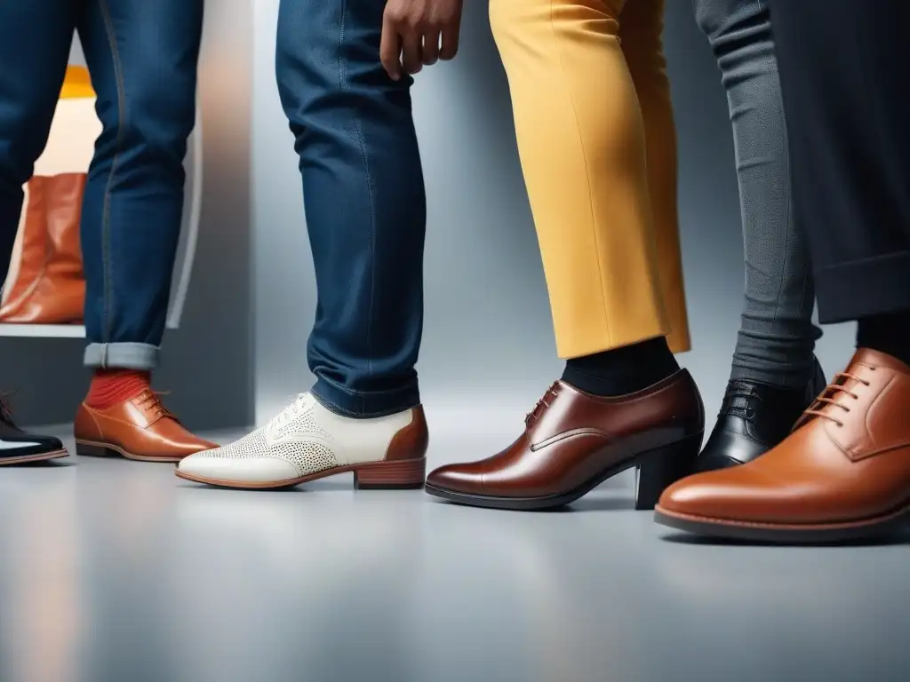 Experiencia inclusiva: probando zapatos para todos con alegría Un grupo diverso probando calzado inclusivo diverso en una tienda moderna y brillante