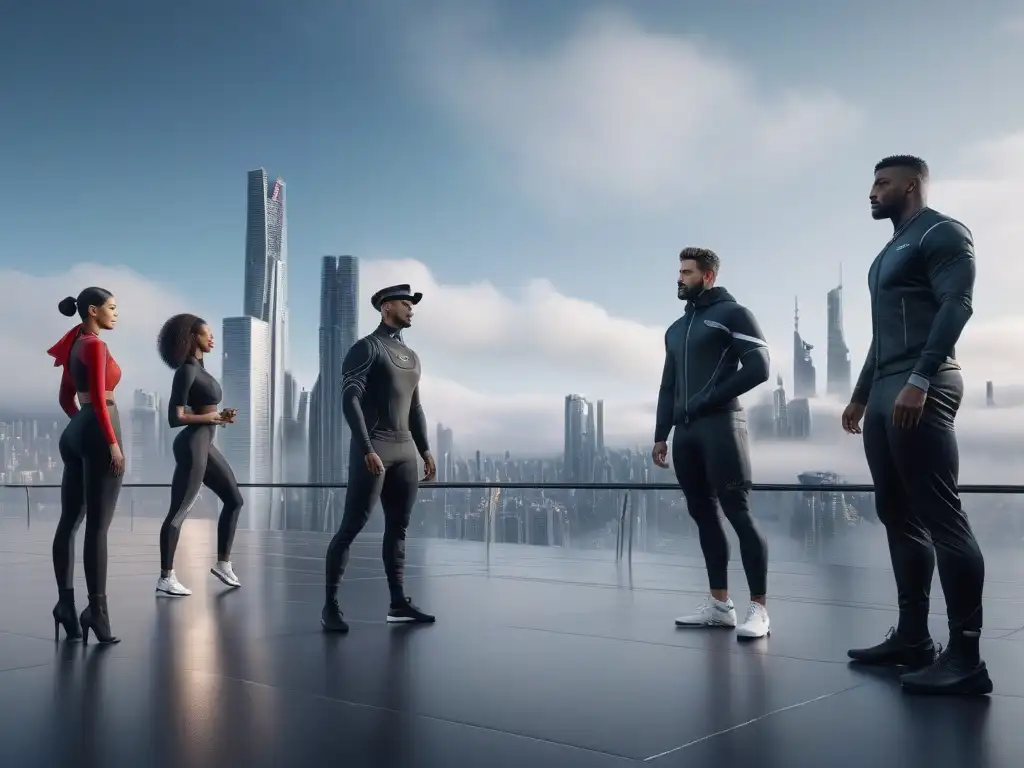 Urban tech: diversidad y estilo con wearables avanzados Un grupo diverso en la ciudad con gadgets de moda para vida cómoda