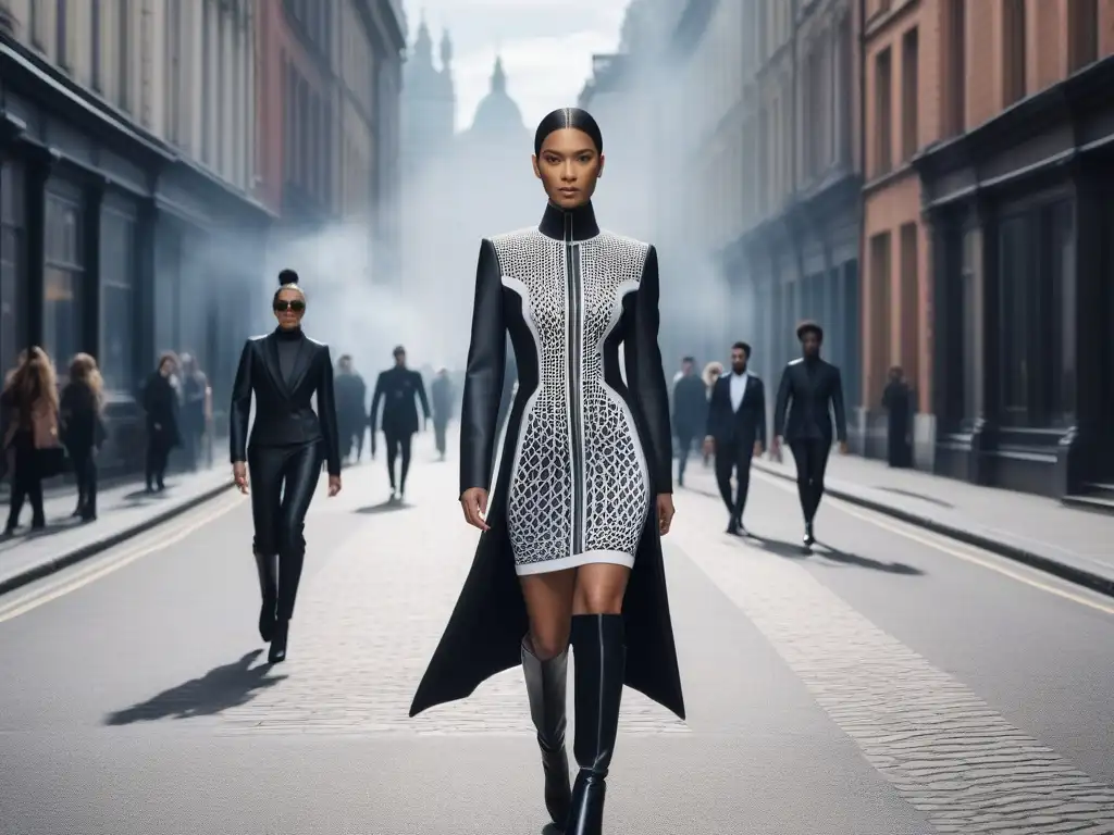 Moda 3D: Empoderamiento y estilo en la ciudad Un grupo diverso en la ciudad, muestra moda 3D única, fusionando tecnología y estilo