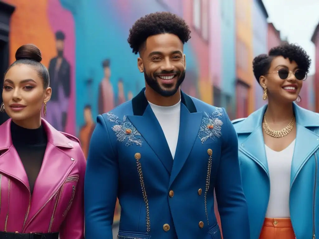 Diversidad y estilo urbano: empoderamiento en la moda inclusiva Un grupo diverso posa con confianza en la calle, luciendo moda inclusiva, celebrando la diversidad y la inclusividad en las redes sociales