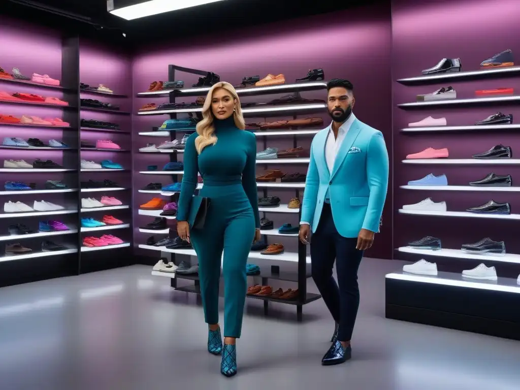 Zapatos adaptativos: diversidad de estilos y comodidad para todos Un grupo diverso con diferentes cuerpos y edades muestra su estilo con zapatos adaptativos para todos cuerpos en una tienda moderna