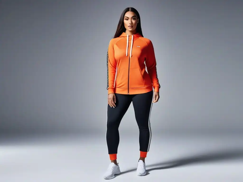 Tracksuits a medida para todos: curvas, músculos, petite y alto Un grupo diverso luciendo trendy tracksuits para todos cuerpos en un entorno moderno y minimalista