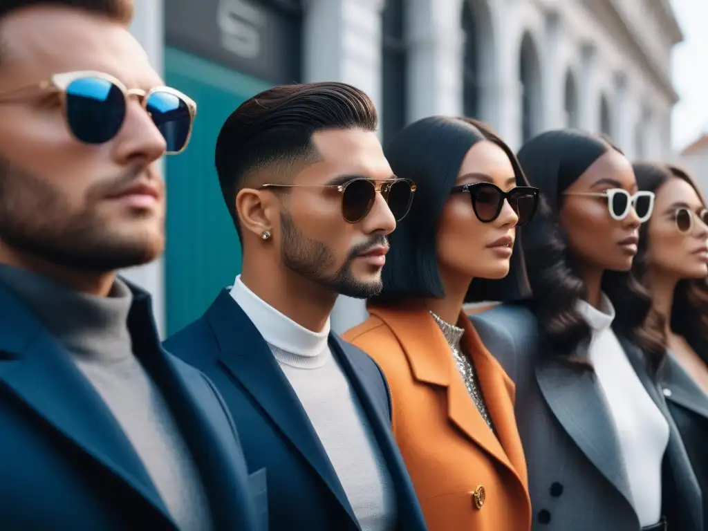Moda inclusiva: Grupo diverso con gafas de sol de diseñador en 2023 Un grupo diverso con cuerpos inclusivos luciendo gafas de sol de alta gama en un entorno urbano chic