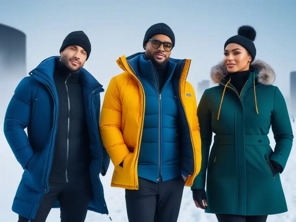 Inspiradora moda invernal adaptativa para personas con discapacidades Un grupo diverso con discapacidades muestra su Ropa adaptativa invierno diversa en un paisaje urbano nevado