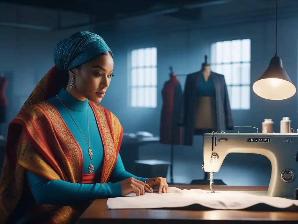 Diseñadores de moda creativos y diversos en estudio inclusivo Grupo diverso de diseñadores de moda trabajando colaborativamente en un estudio moderno y luminoso, simbolizando la industria de la moda inclusiva y diversa