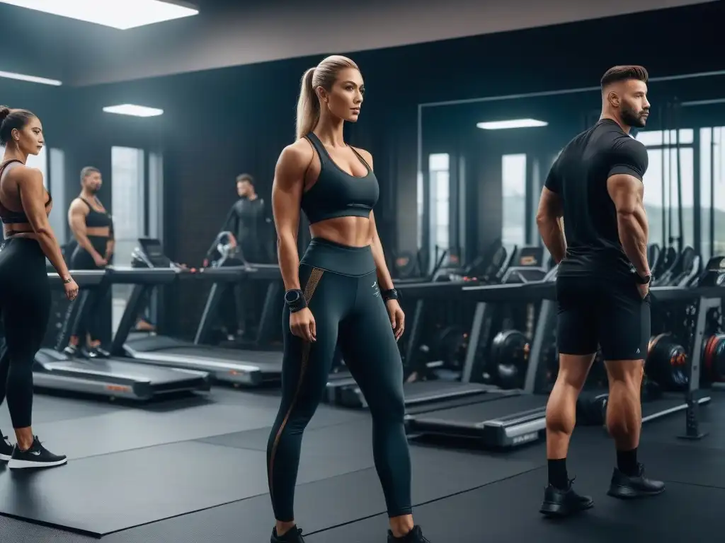 Entrenamiento de lujo: diversidad y elegancia en el gimnasio Un grupo diverso y elegante usando equipamiento de fitness de lujo en un moderno centro de entrenamiento