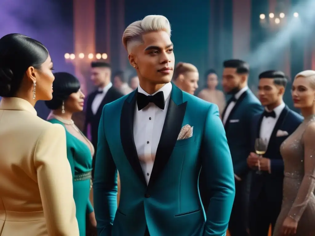 Galardón inclusivo: diversidad y elegancia en la moda de gala Un grupo diverso y elegante en un evento de gala, destacando el vestuario inclusivo para eventos especiales