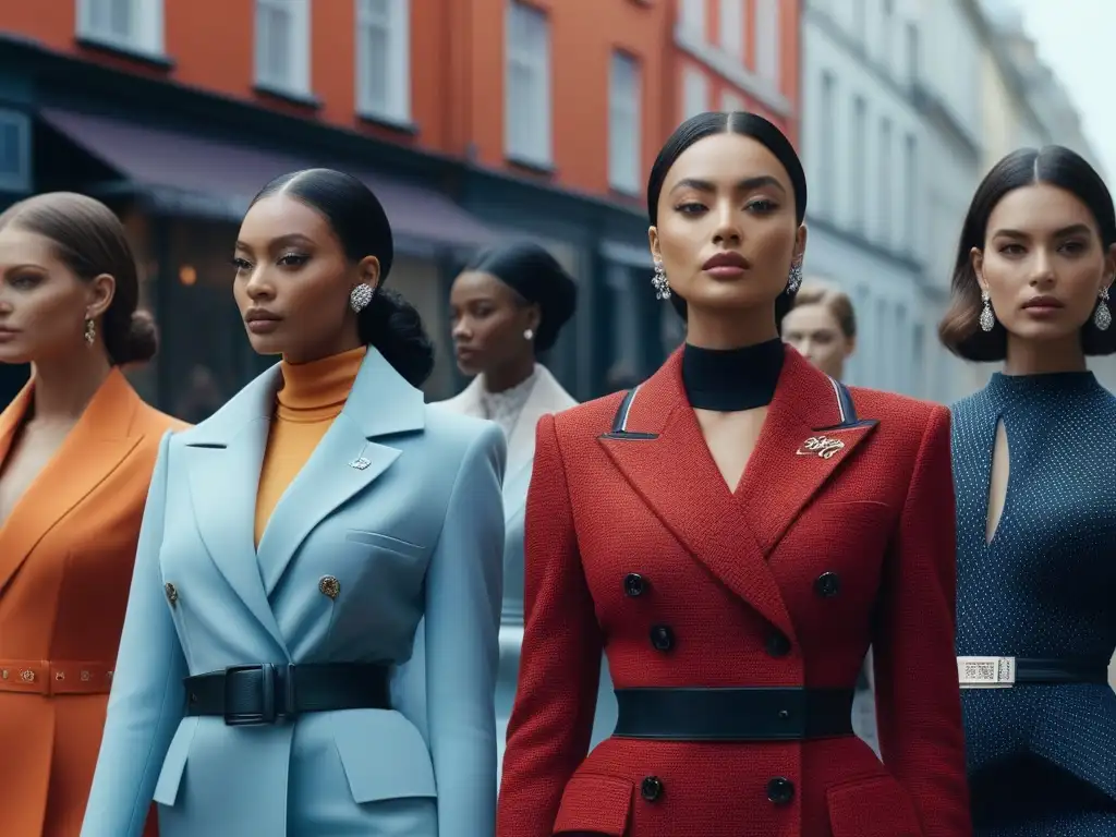 Diversidad y elegancia en moda urbana con Christian Dior Un grupo diverso y elegante en moda Christian Dior, destacando la diversidad de tallas en moda en la ciudad