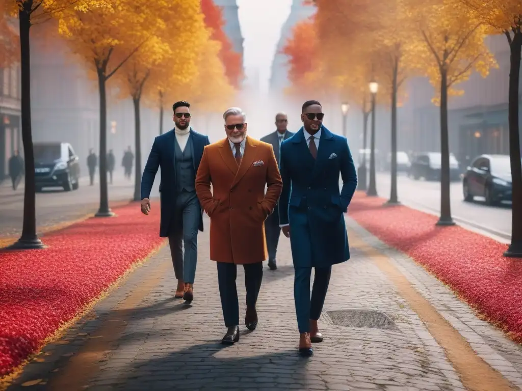 Moda otoñal inclusiva en la ciudad Un grupo diverso luciendo elegante ropa adaptativa para todas tallas en una calle de la ciudad otoñal, con hojas cayendo