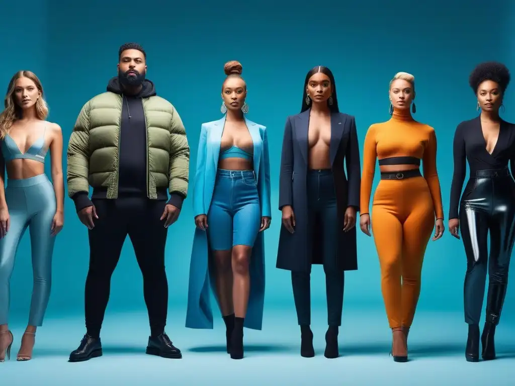 Diversidad y moda sostenible: Empoderamiento en 8k Un grupo diverso y empoderado en una exhibición futurista de moda sostenible para todos cuerpos