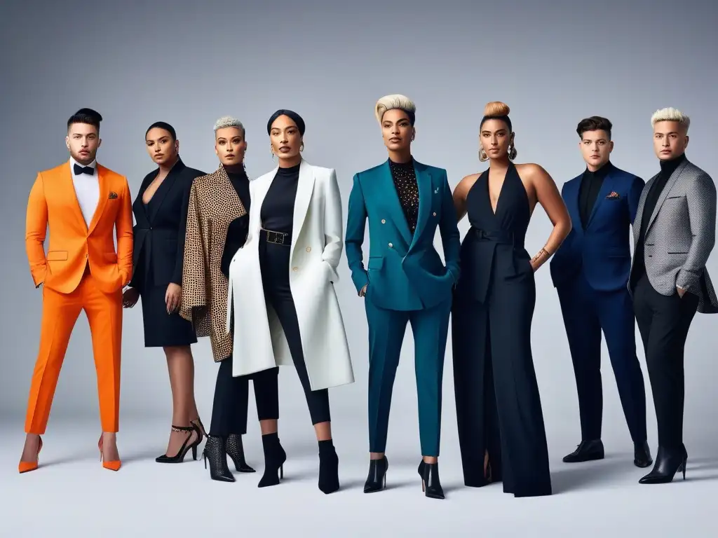 Emprendedores de moda transgénero exitosos en estilo único Un grupo diverso de emprendedores transgénero en la moda posan con estilo y éxito, transmitiendo inspiración y profesionalismo