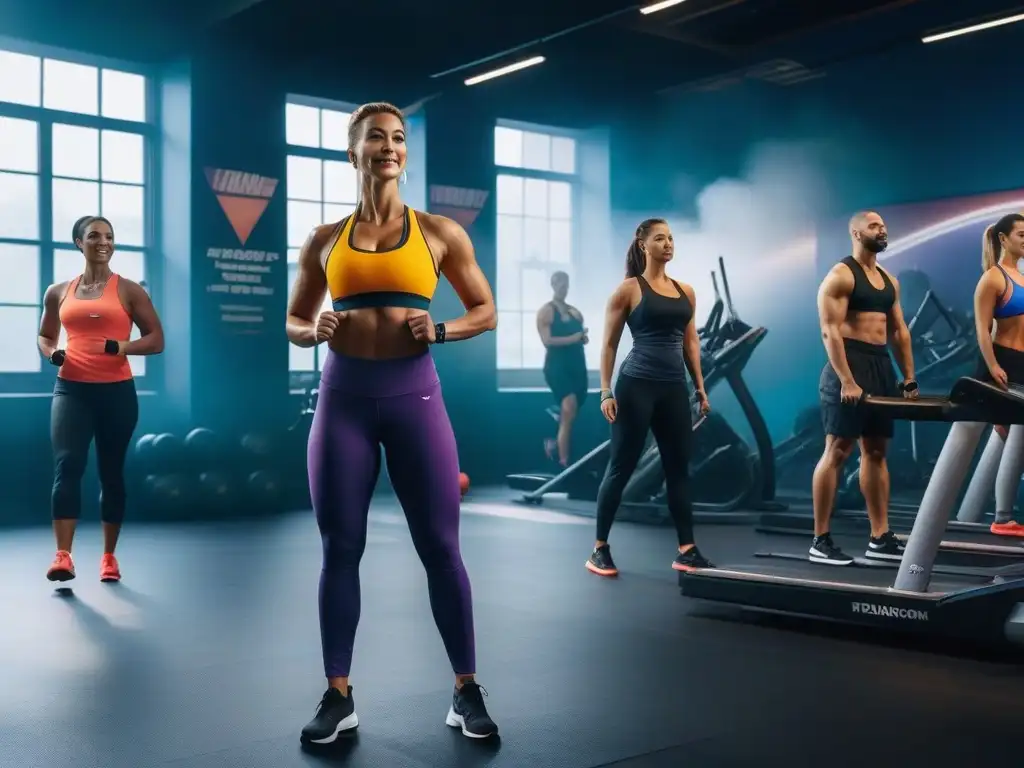 Comunidad inclusiva y diversa en un estudio de fitness vibrante Grupo diverso disfruta entrenamientos inclusivos para todos cuerpos en estudio vibrante y acogedor