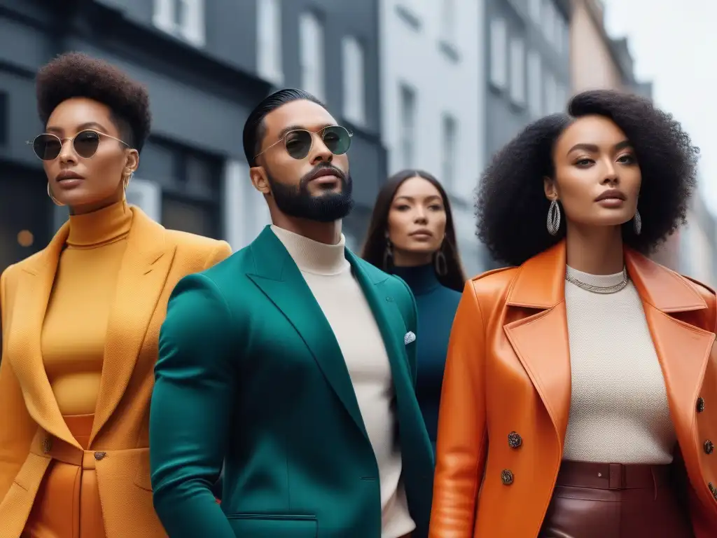 Moda sostenible y diversidad en la ciudad 'Grupo diverso con estilo en la calle de moda sostenible, reflejando la guía compras moda sostenible'