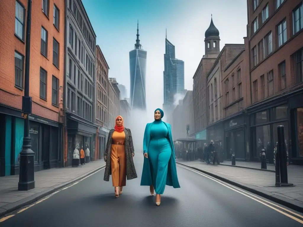 Moda inclusiva: diversidad y empoderamiento en la ciudad Un grupo diverso desfila con estilo en la ciudad, reflejando moda inclusiva y diversidad corporal
