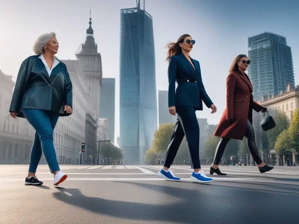Zapatos adaptativos: Estilo y confianza en la ciudad Grupo diverso camina con estilo por la ciudad, luciendo zapatos adaptativos para todos cuerpos