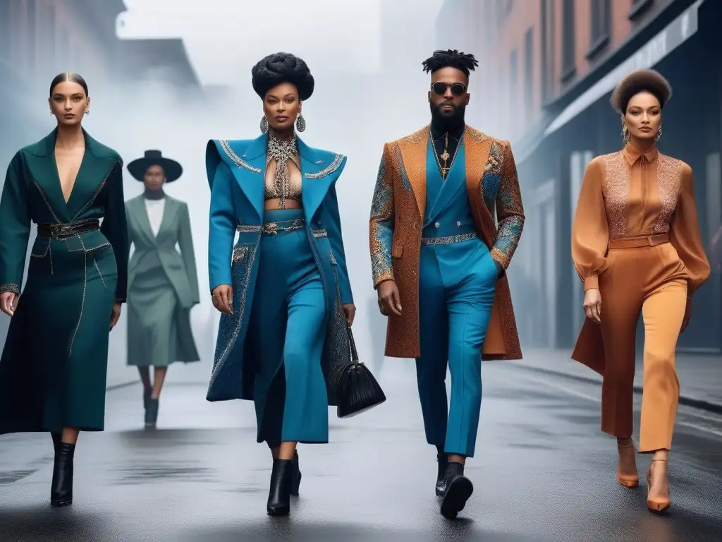 Moda de género fluido: expresión y empoderamiento en la diversidad Un grupo diverso deslumbra con su estilo único desafiando normas de género