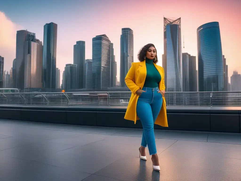 Moda urbana: diversidad y estilo en la ciudad Un grupo diverso y estiloso disfruta de la moda urbana para todos cuerpos en una bulliciosa calle de la ciudad al atardecer