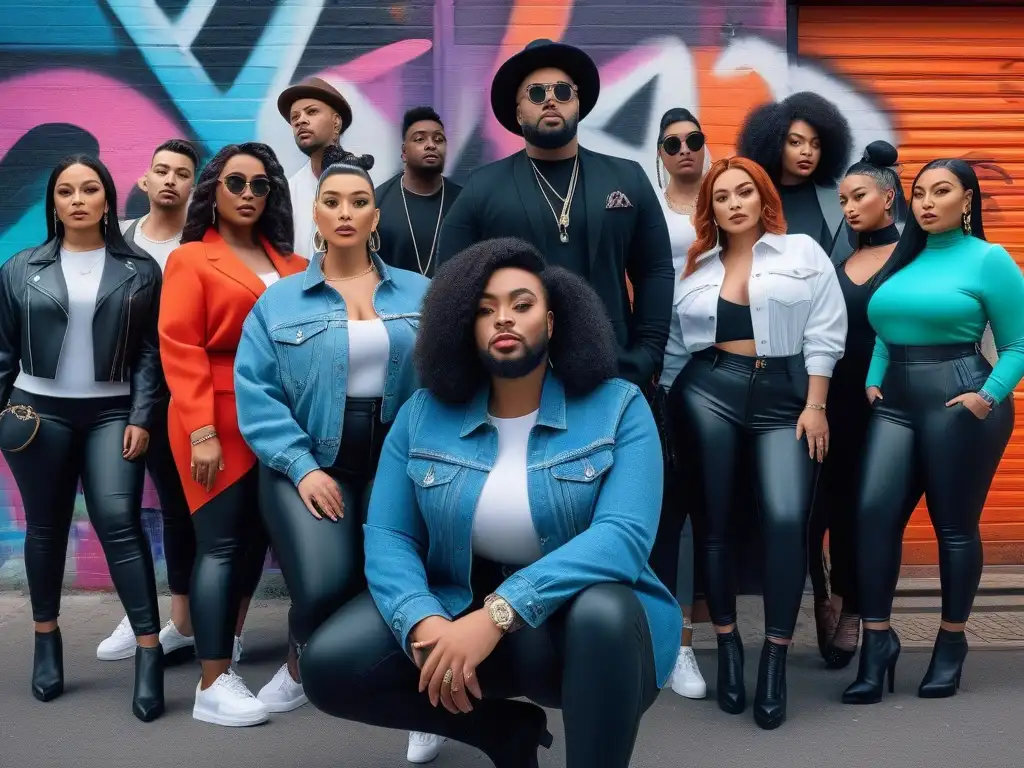 Moda inclusiva: diversidad y estilo en la ciudad Un grupo diverso y estiloso en moda inclusiva para tallas especiales, reflejando confianza y estilo en la calle