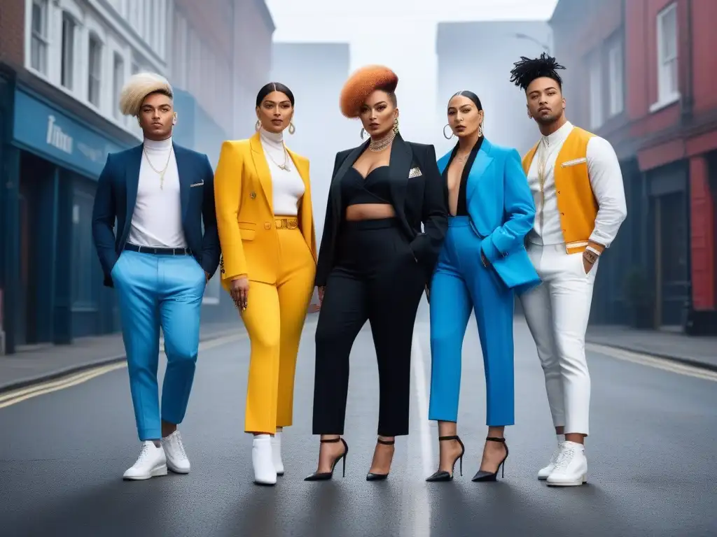 Empoderamiento trans y no binario: moda inclusiva en la ciudad Un grupo diverso y estiloso de personas trans y no binarias muestra moda inclusiva en un entorno urbano chic