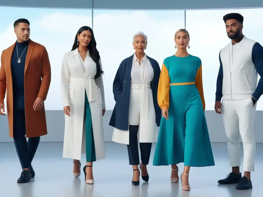 Moda inclusiva: diseños adaptativos para diversas necesidades médicas Un grupo diverso en un estudio de moda adaptativa para recuperación médica, luciendo con confianza prendas innovadoras y funcionales