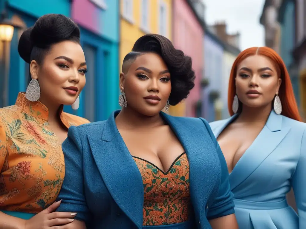 Moda inclusiva: diversidad de cuerpos felices en la ciudad Un grupo diverso y feliz de personas de talla grande, vistiendo elegante y seguro en la ciudad