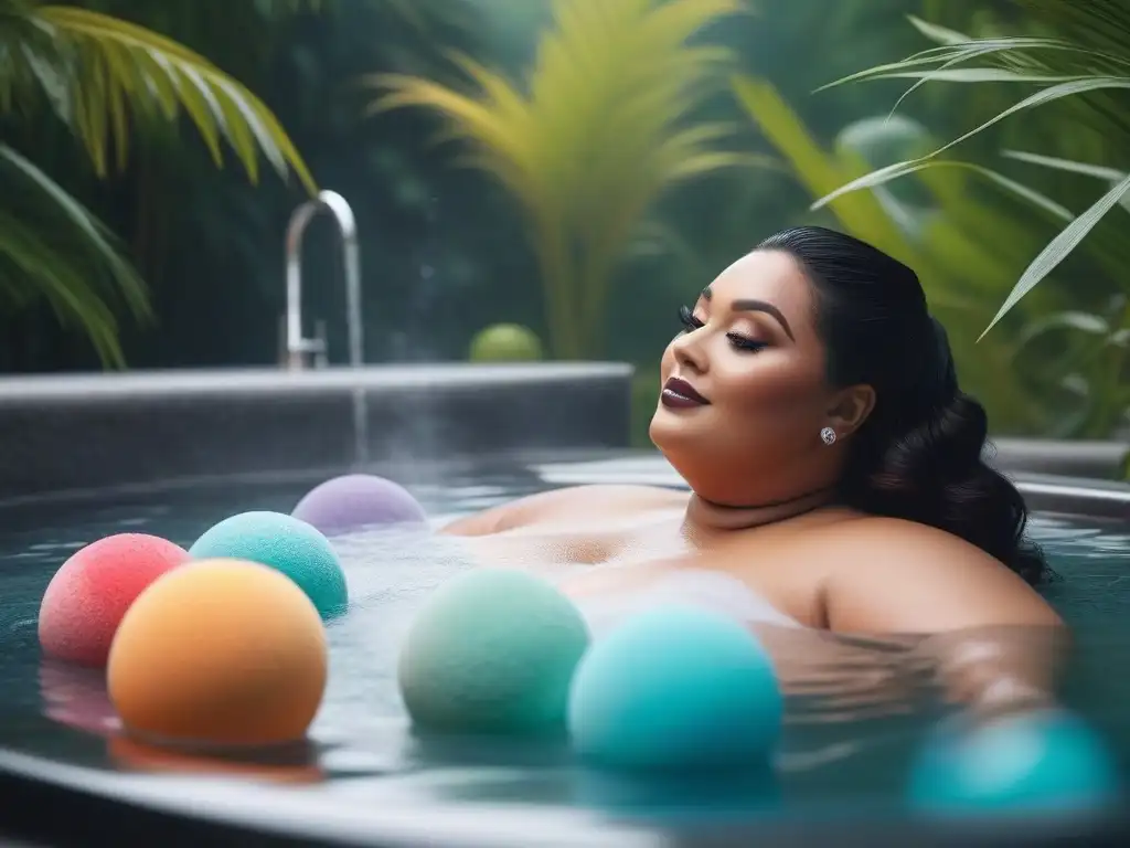 Día de spa inclusivo: belleza y diversidad en plenitud Un grupo diverso y feliz de personas de tallas grandes disfrutan un día de spa rodeados de naturaleza y productos de belleza inclusivos