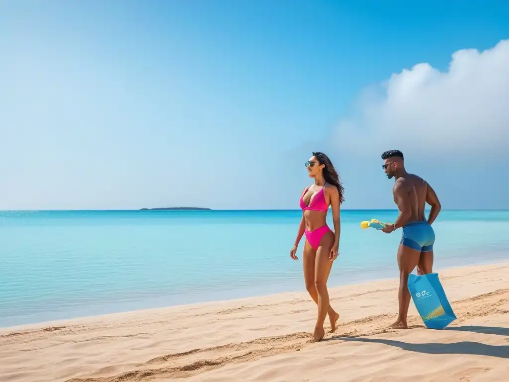 Protección solar inclusiva en la playa Grupo diverso aplicando filtros solares en la playa, protección e inclusividad