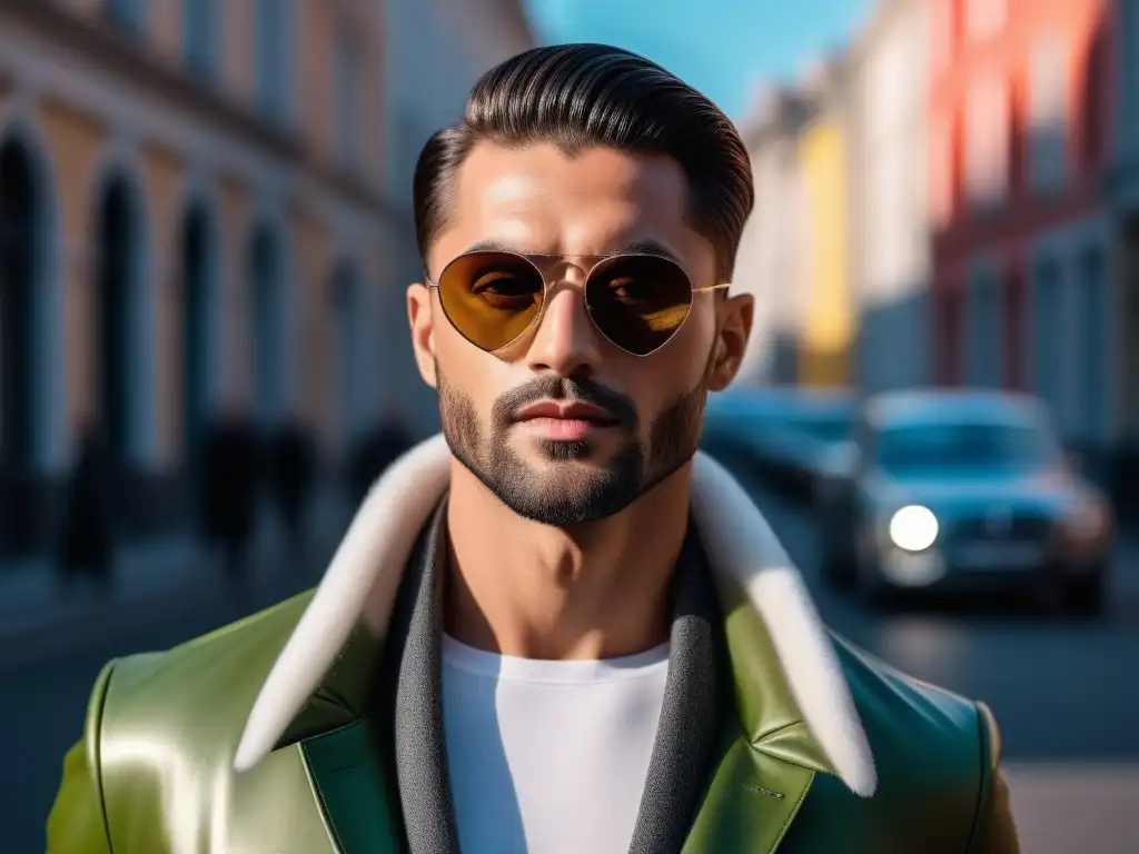 Estilo y sofisticación: Grupo diverso con gafas de diseñador Un grupo diverso con gafas de sol lujosas y estilos elegantes en un escenario urbano chic