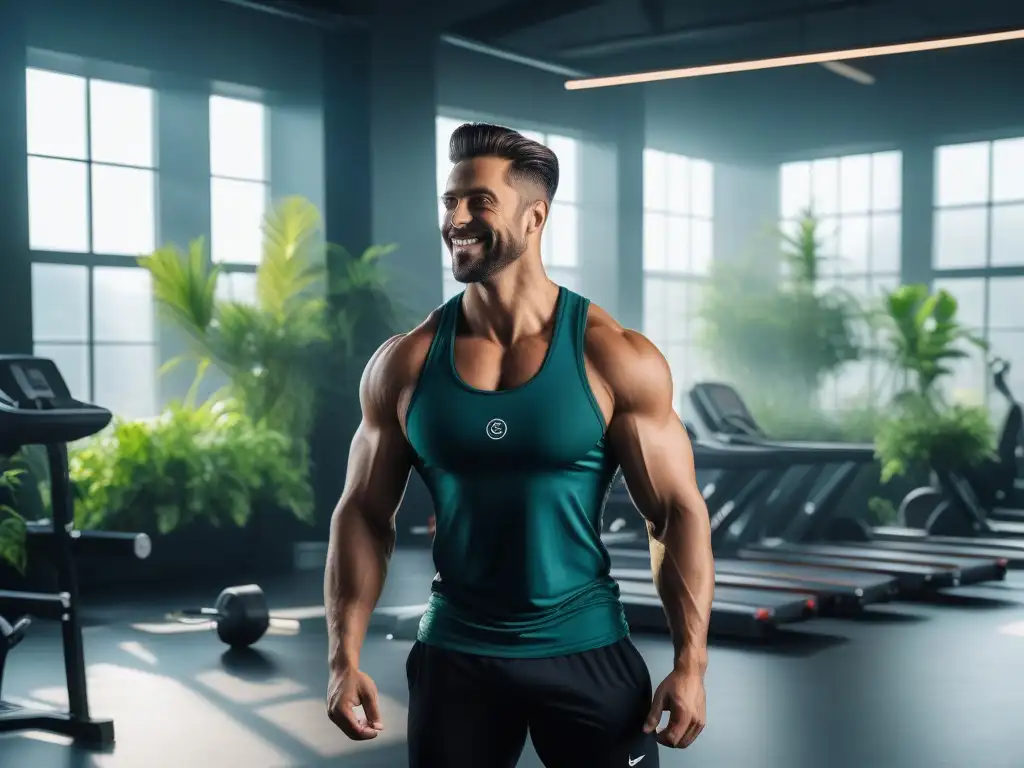 Entrenamiento personalizado en gimnasio inclusivo Grupo diverso sonriendo, entrenando en un gimnasio amplio y luminoso con plantas verdes